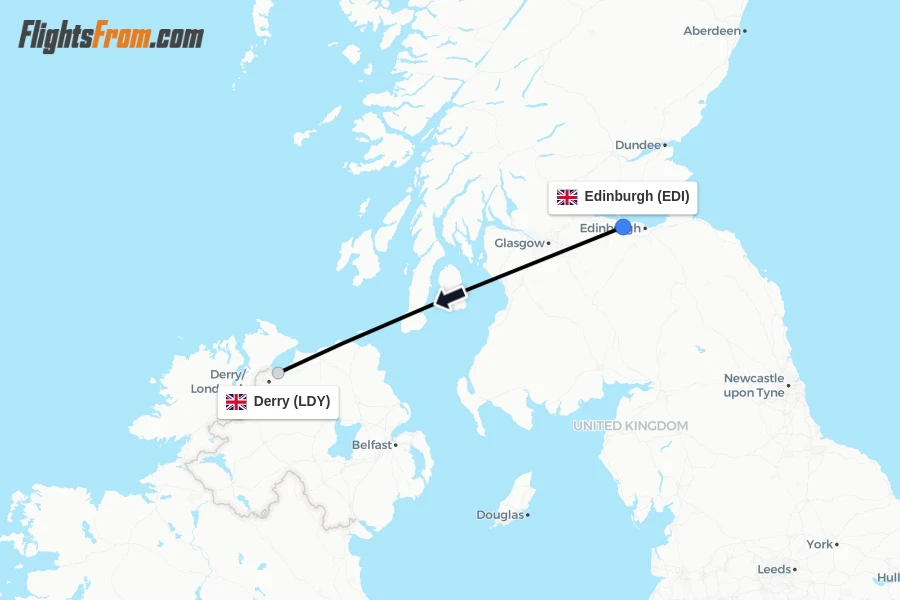 Flights from Edinburgh to Derry route map
