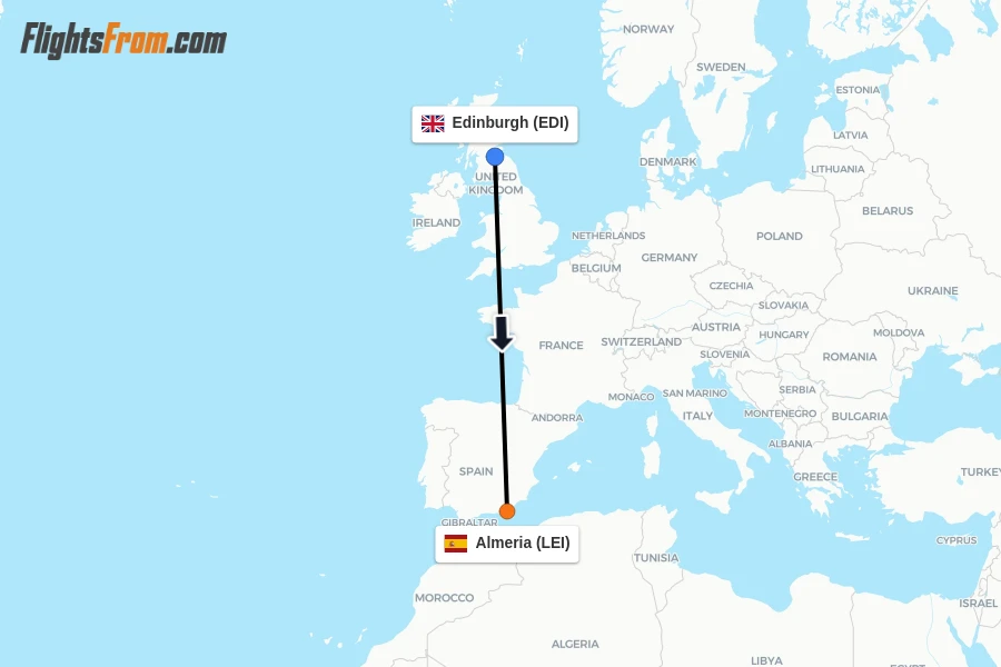 Flights from Edinburgh to Almeria route map
