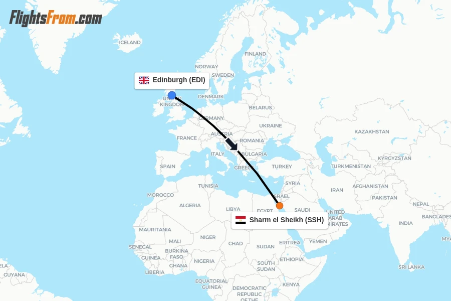 Flights from Edinburgh to Sharm el Sheikh route map