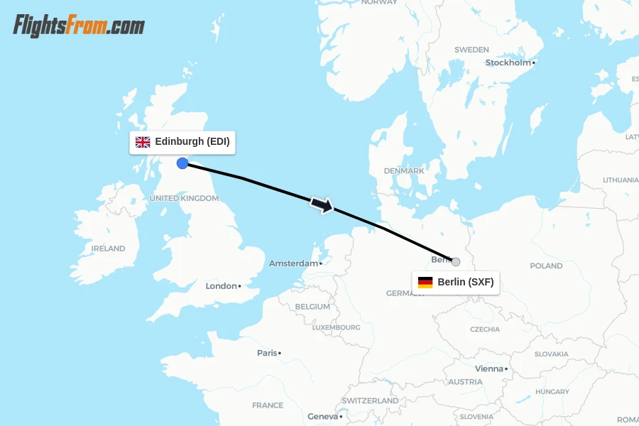 Flights from Edinburgh to Berlin route map