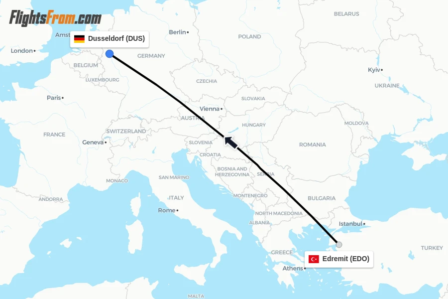 Flights from Edremit to Dusseldorf route map