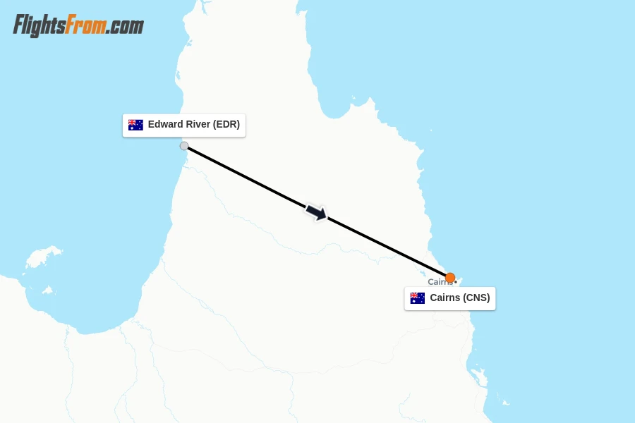 Flights from Edward River to Cairns route map