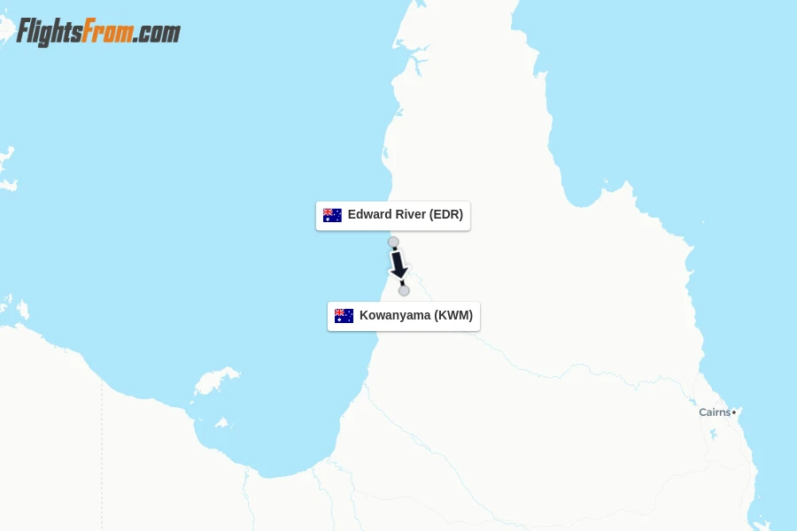 Flights from Edward River to Kowanyama route map