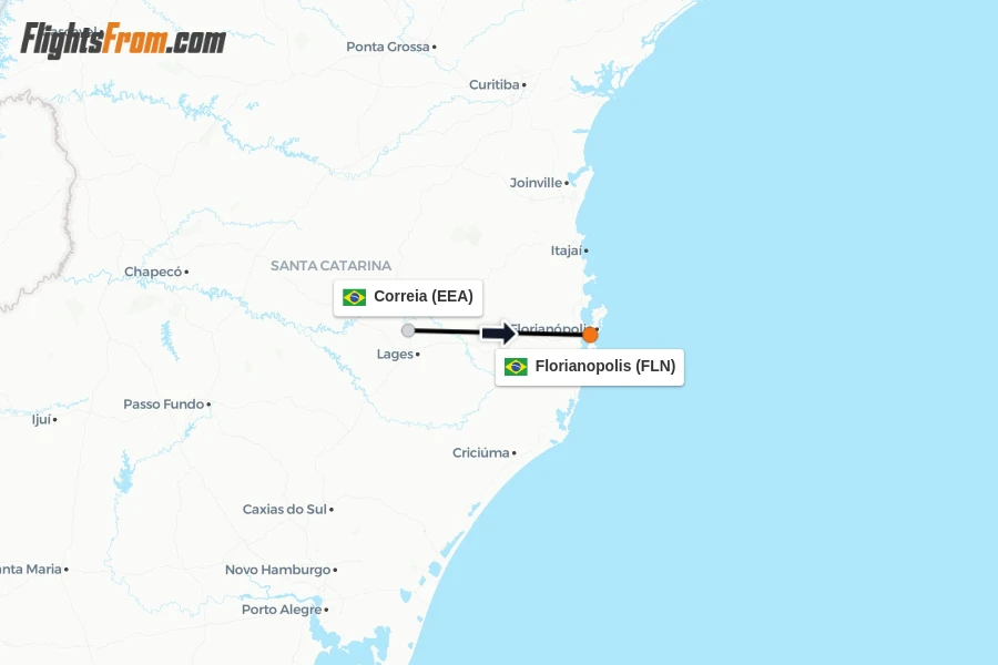 Flights from Correia to Florianopolis route map