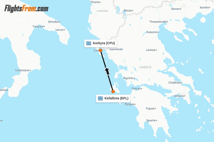 Flights from Kefallinia to Kerkyra route map