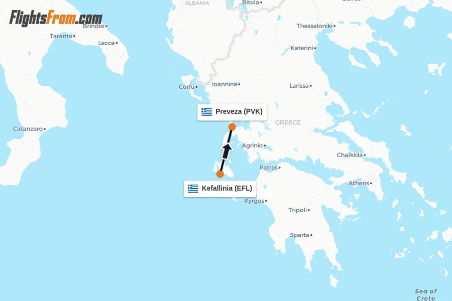 Flights from Kefallinia to Preveza route map