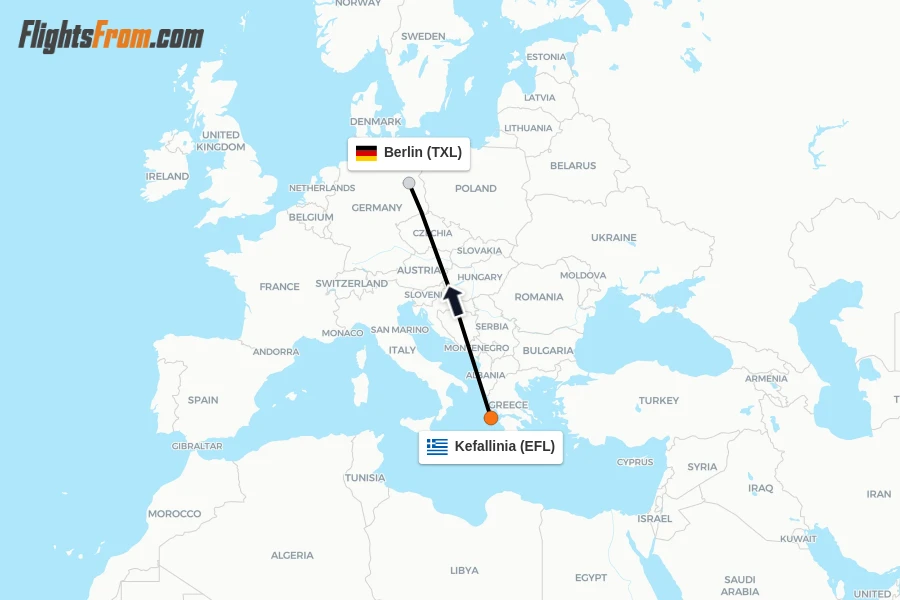 Flights from Kefallinia to Berlin route map