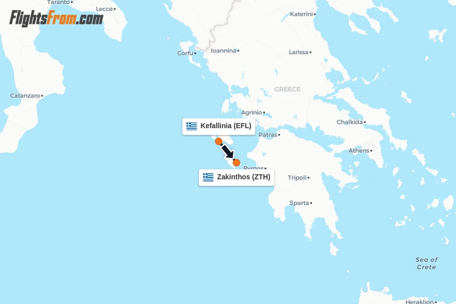 Flights from Kefallinia to Zakinthos route map