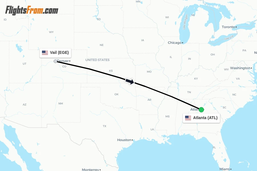 Flights from Vail to Atlanta route map