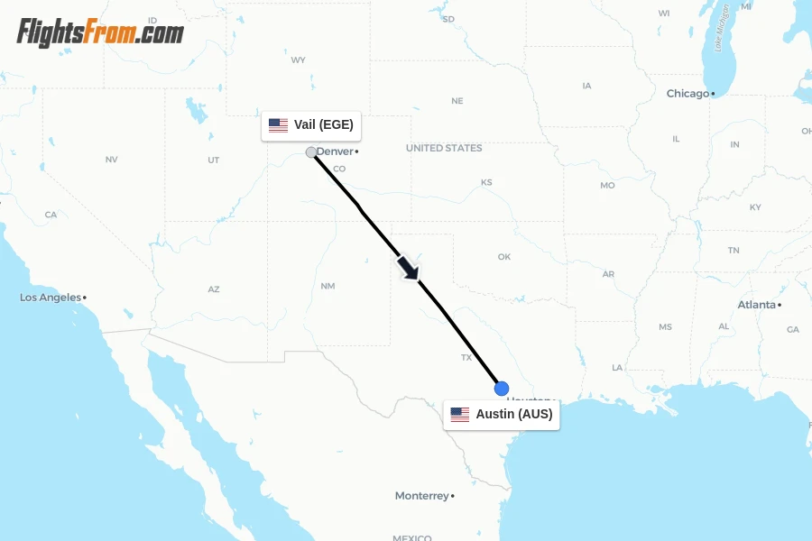 Flights from Vail to Austin route map