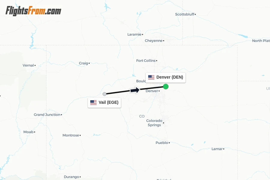 Flights from Vail to Denver route map