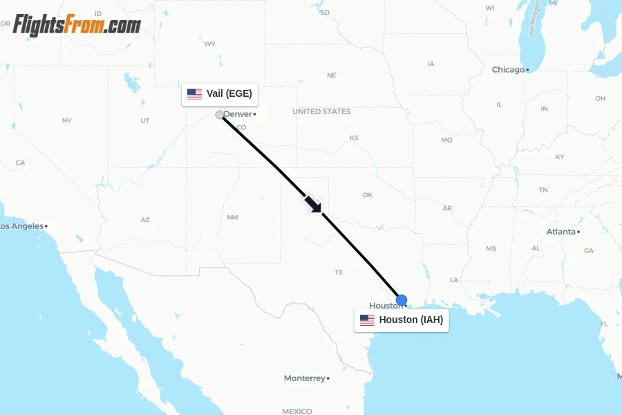 Flights from Vail to Houston route map
