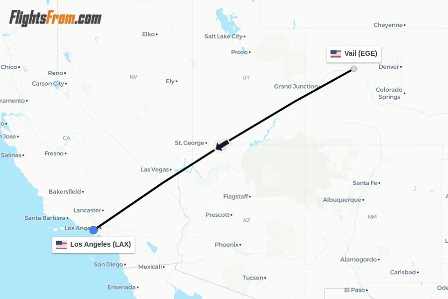 Flights from Vail to Los Angeles route map