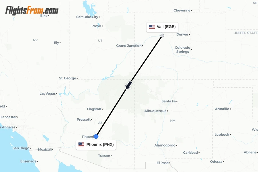 Flights from Vail to Phoenix route map