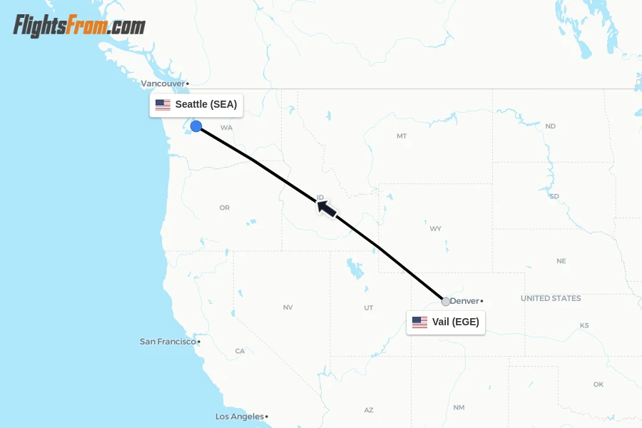Flights from Vail to Seattle route map