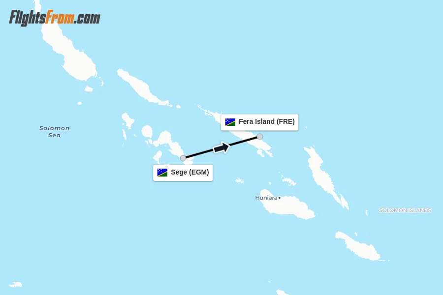 Flights from Sege to Fera Island route map