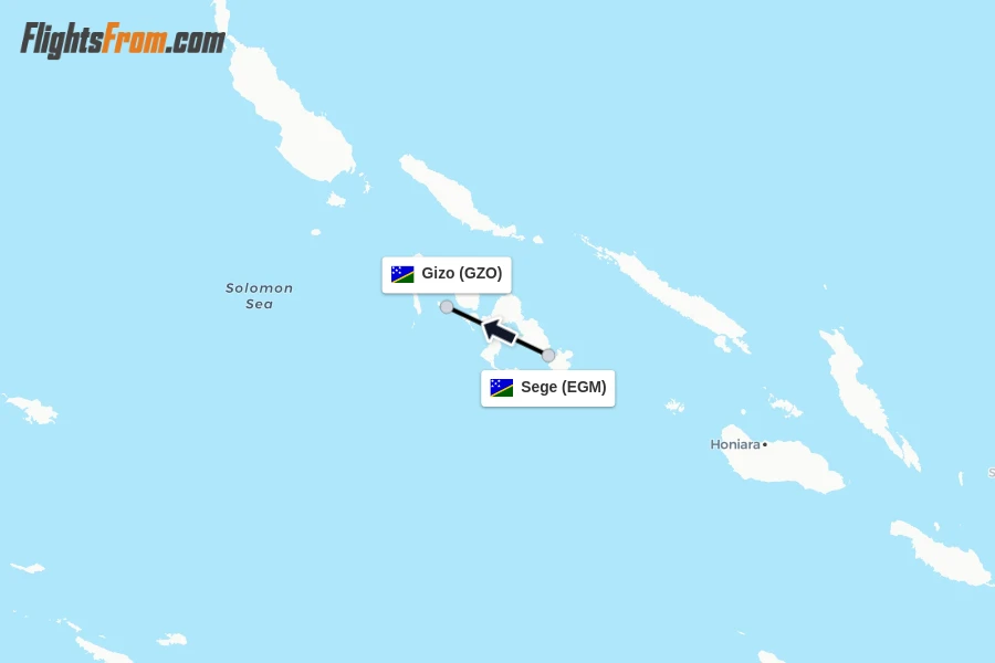 Flights from Sege to Gizo route map