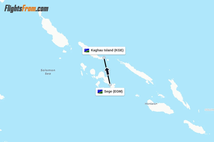 Flights from Sege to Kaghau Island route map