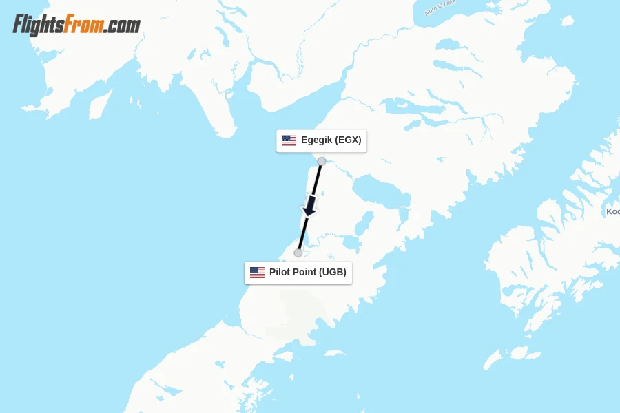 Flights from Egegik to Pilot Point route map