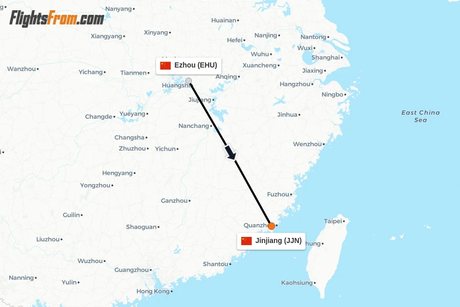 Flights from Ezhou to Jinjiang route map