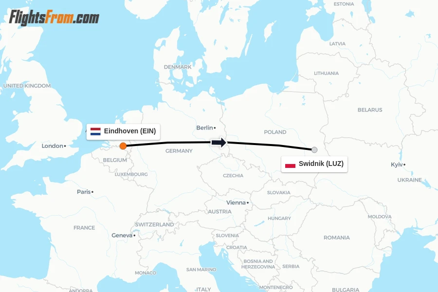 Flights from Eindhoven to Swidnik route map
