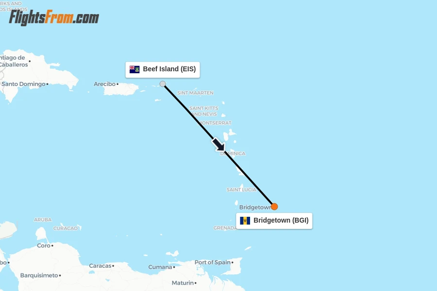 Flights from Beef Island to Bridgetown route map