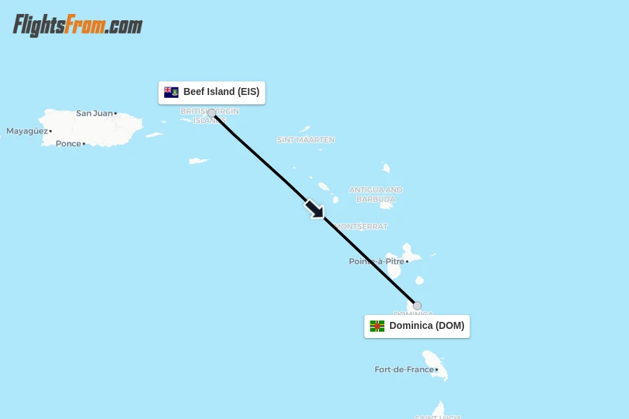Flights from Beef Island to Dominica route map
