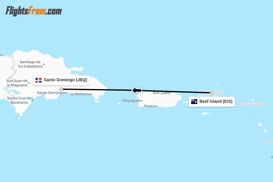 Flights from Beef Island to Santo Domingo route map