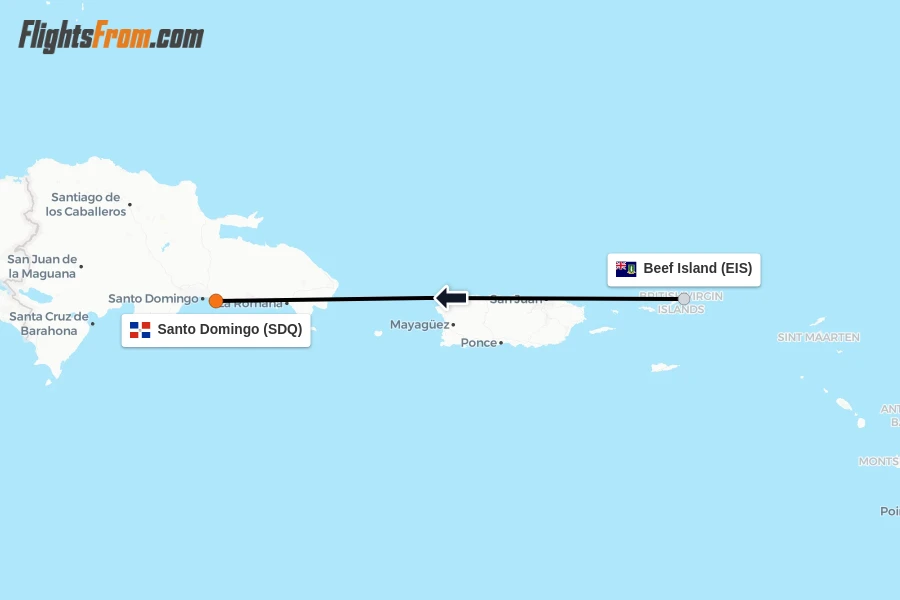 Flights from Beef Island to Santo Domingo route map