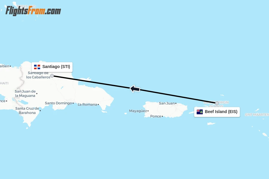 Flights from Beef Island to Santiago route map