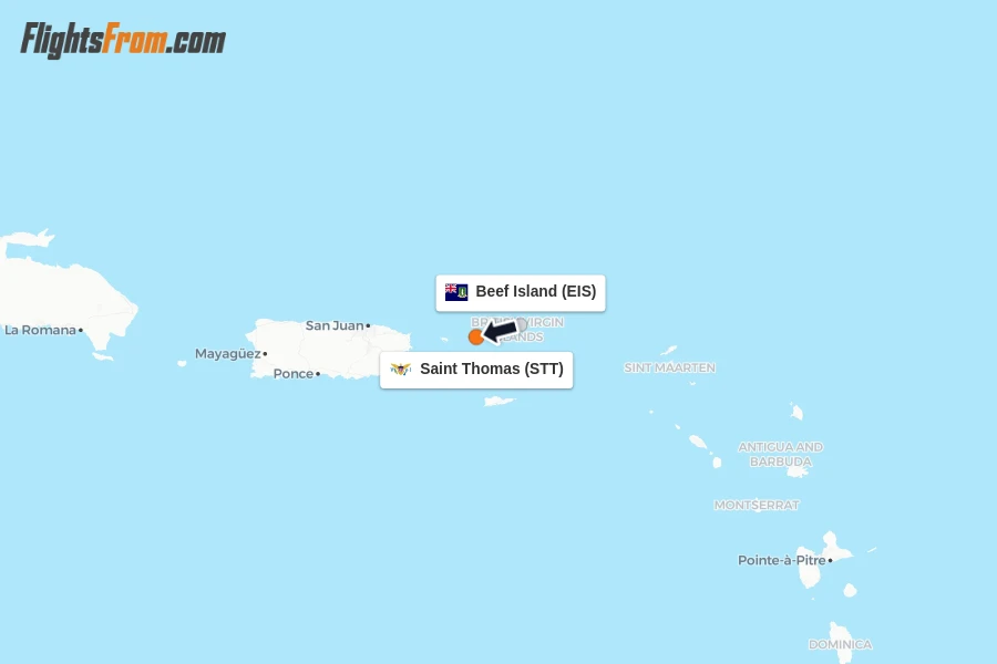 Flights from Beef Island to Saint Thomas route map