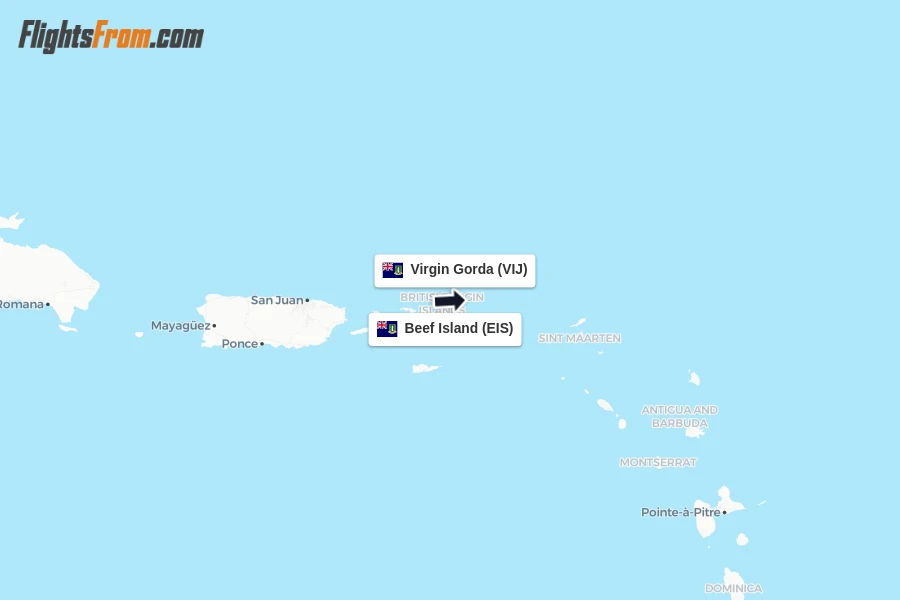 Flights from Beef Island to Virgin Gorda route map