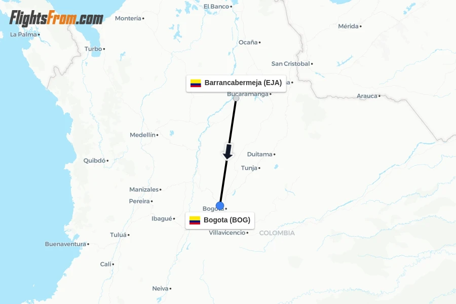 Flights from Barrancabermeja to Bogota route map