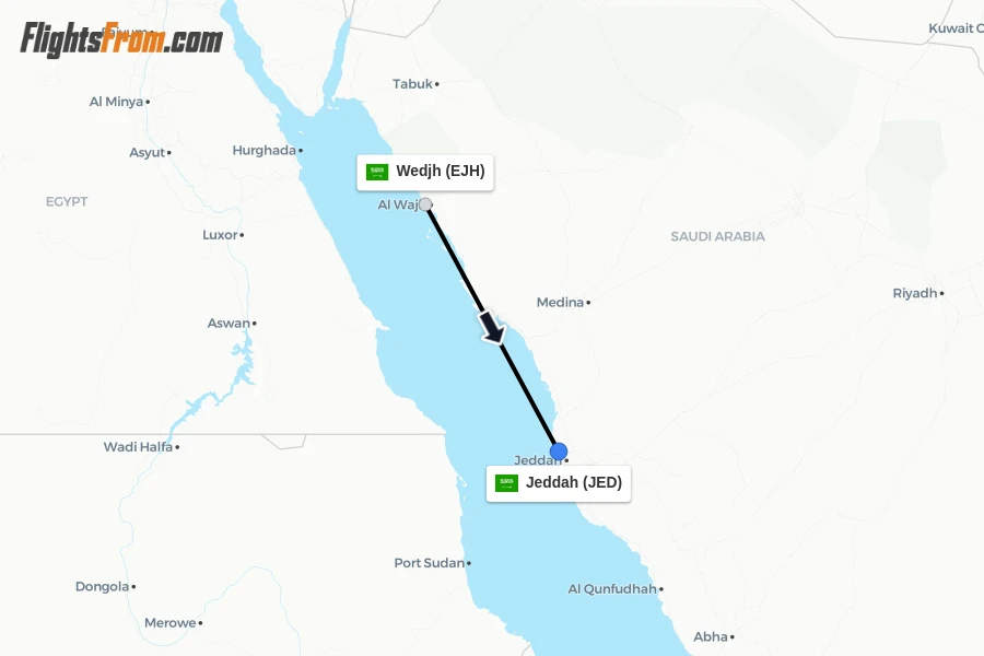 Flights from Wedjh to Jeddah route map
