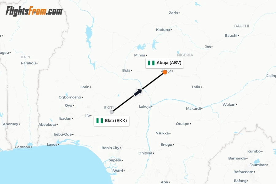 Flights from Ekiti to Abuja route map