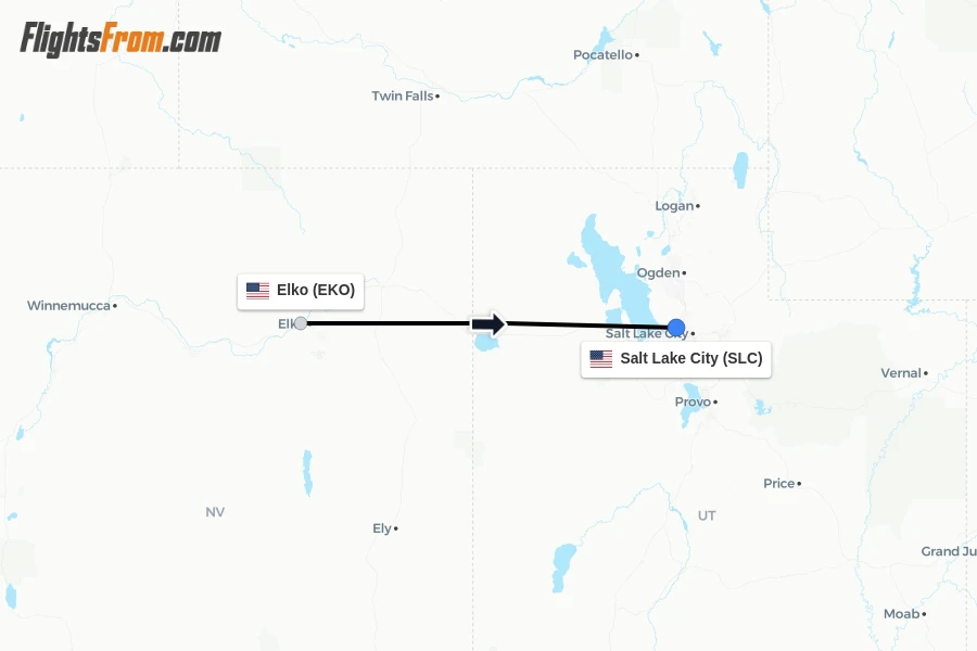 Flights from Elko to Salt Lake City route map