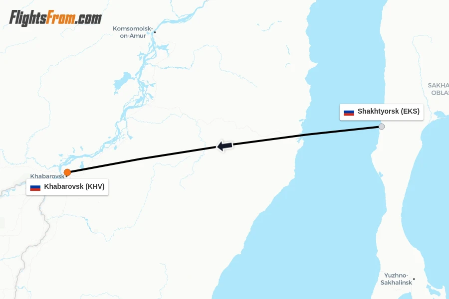Flights from Shakhtyorsk to Khabarovsk route map