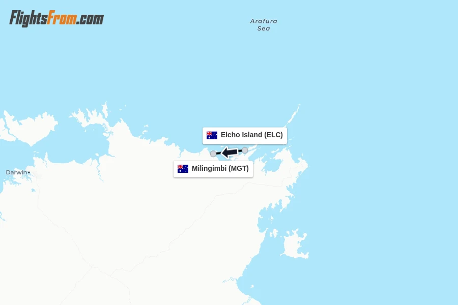 Flights from Elcho Island to Milingimbi route map