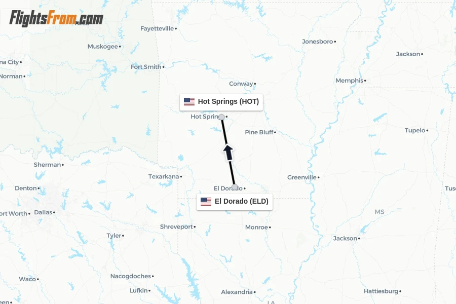 Flights from El Dorado to Hot Springs route map