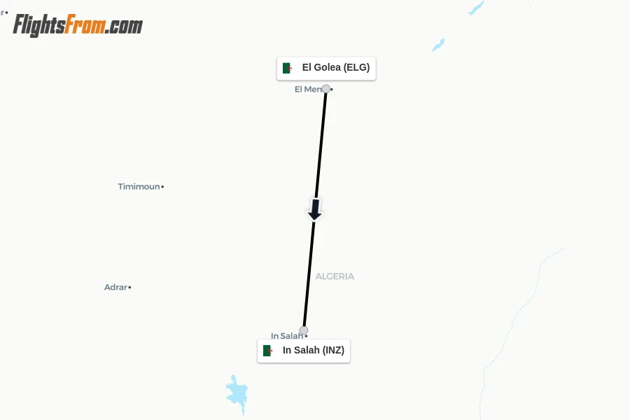 Flights from El Golea to In Salah route map