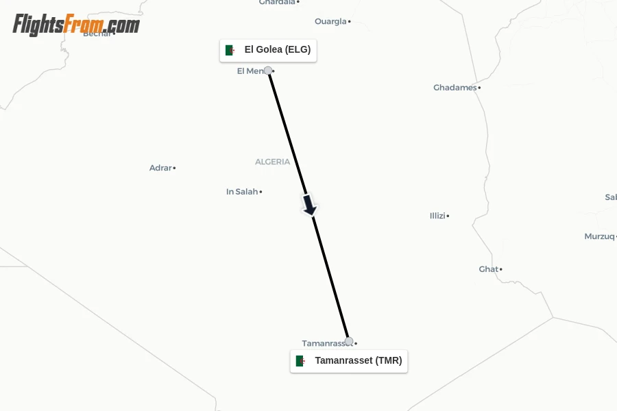 Flights from El Golea to Tamanrasset route map
