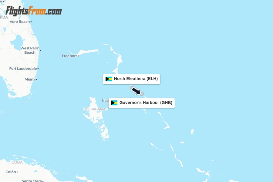 Flights from North Eleuthera to Governor's Harbour route map