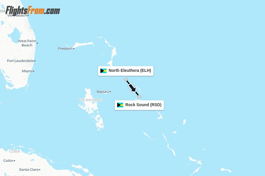 Flights from North Eleuthera to Rock Sound route map
