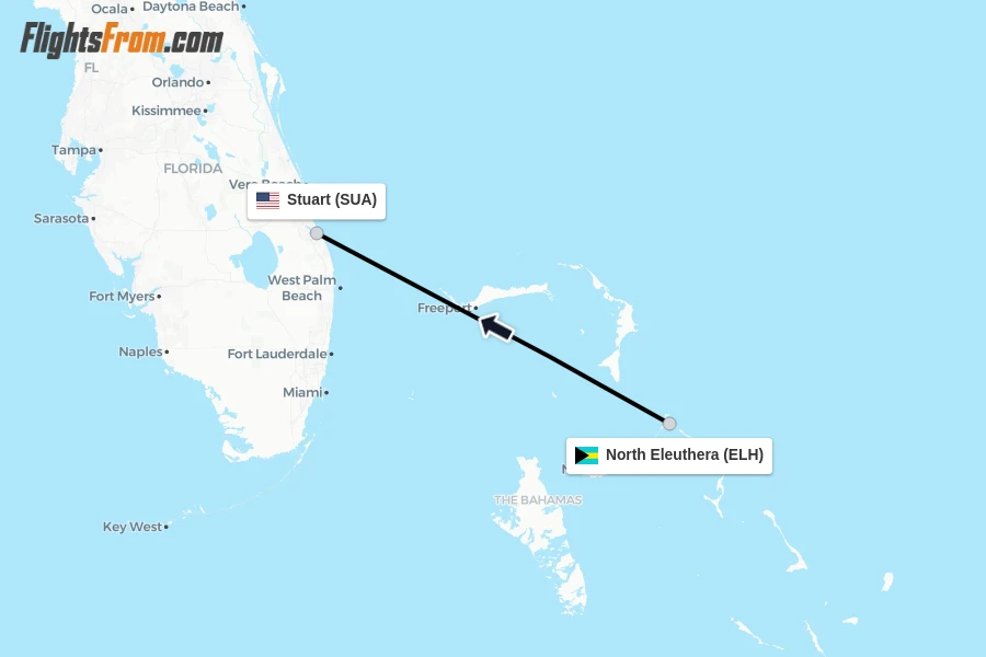 Flights from North Eleuthera to Stuart route map