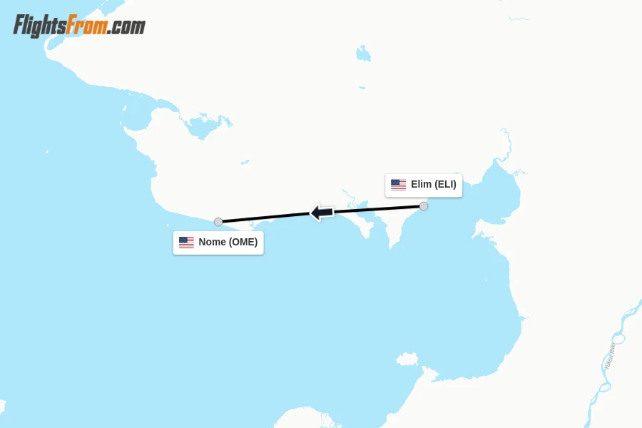 Flights from Elim to Nome route map