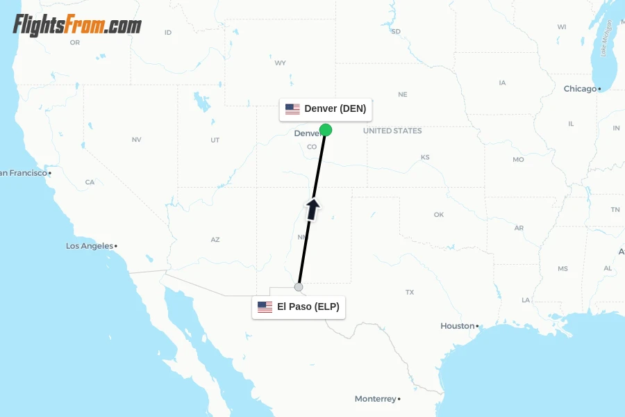 Flights from El Paso to Denver route map