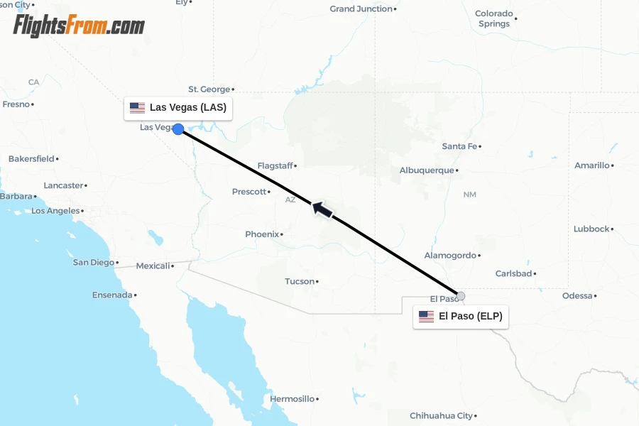 Flights from El Paso to Las Vegas route map