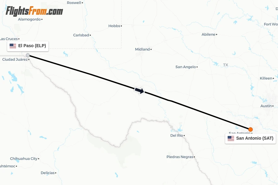 Flights from El Paso to San Antonio route map
