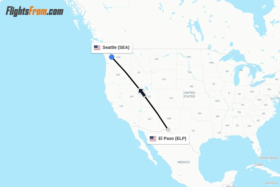 Flights from El Paso to Seattle route map