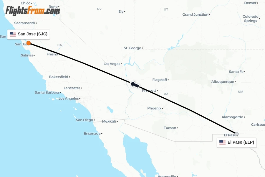 Flights from El Paso to San Jose route map